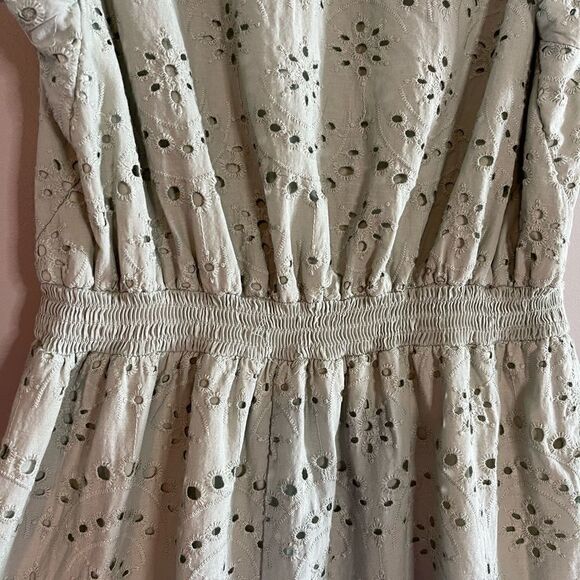Japna Light Green Eyelet Flutter Sleeve Embroidered Ruffle Mini Dress | SZ L - Picture 10 of 13